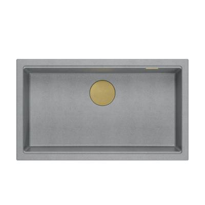 Quadri Newport II grey granite inset and undermount sink with manual siphon 76x45cm with golden plug1208967315