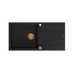 Quadri Luton fregadero de granito negro con escurridor reversible 100x50cm con tapón de cobre 1208967316