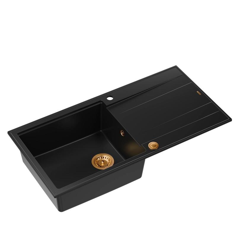 Quadri Luton fregadero de granito negro con escurridor reversible 100x50cm con tapón de cobre 1208967316