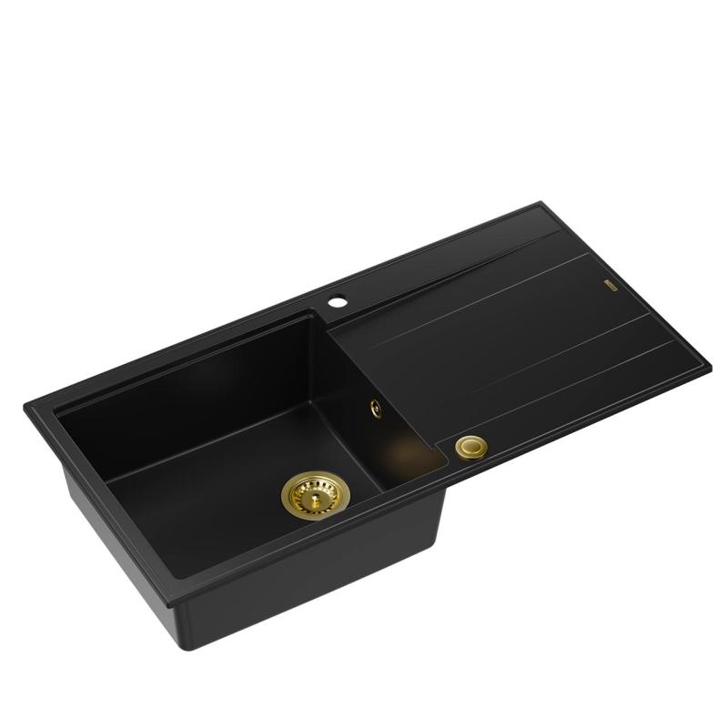 Quadri Luton fregadero de granito negro con escurridor reversible 100x50cm con tapón dorado 1208967317.