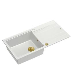 Quadri Luton fregadero de granito blanco con escurridor reversible 100x50cm con tapón dorado 1208967319