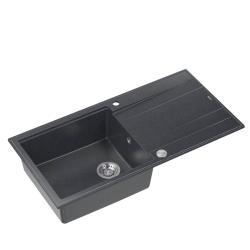 Quadri Luton fregadero de granito antracita con escurridor reversible 100x50cm con tapón de acero inoxidable 1208967320