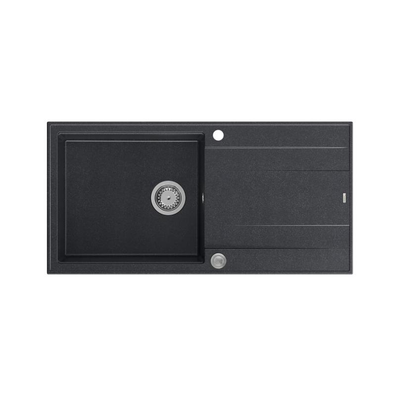 Quadri Luton fregadero de granito antracita con escurridor reversible 100x50cm con tapón de acero inoxidable 1208967320