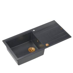 Quadri Luton fregadero de granito antracita con escurridor reversible 100x50cm con tapón de cobre 1208967321