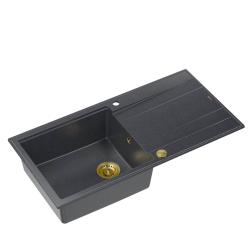 Quadri Luton fregadero de granito antracita con escurridor reversible 100x50cm con tapón dorado 1208967322