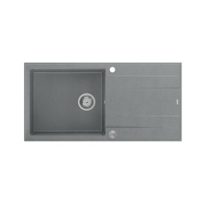 Quadri Luton grey granite Inset Kitchen Sink with draining board reversible 100x50cm with stainless steel plug 1208967323