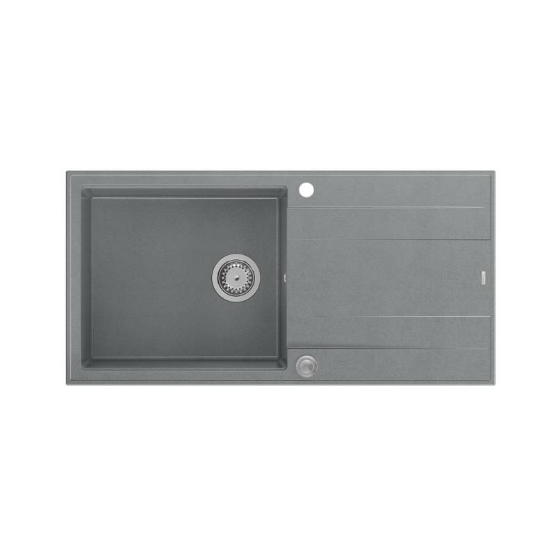 Quadri Luton fregadero gris de granito sobre encimera con escurridor reversible 100x50cm con tapón de acero inoxidable 1208967323
