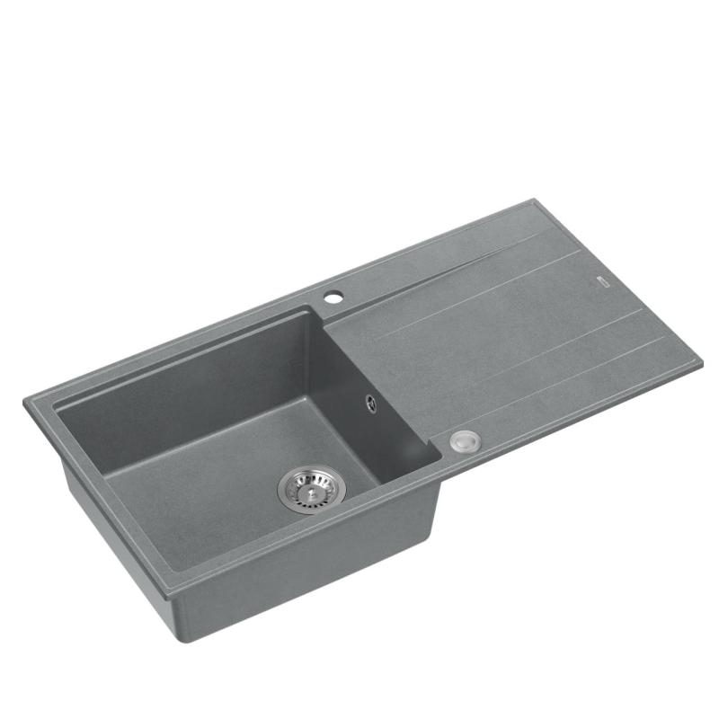 Quadri Luton fregadero gris de granito sobre encimera con escurridor reversible 100x50cm con tapón de acero inoxidable 1208967323