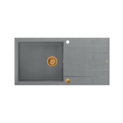 Quadri Luton fregadero de granito gris con escurridor reversible 100x50cm con tapón de cobre 1208967324