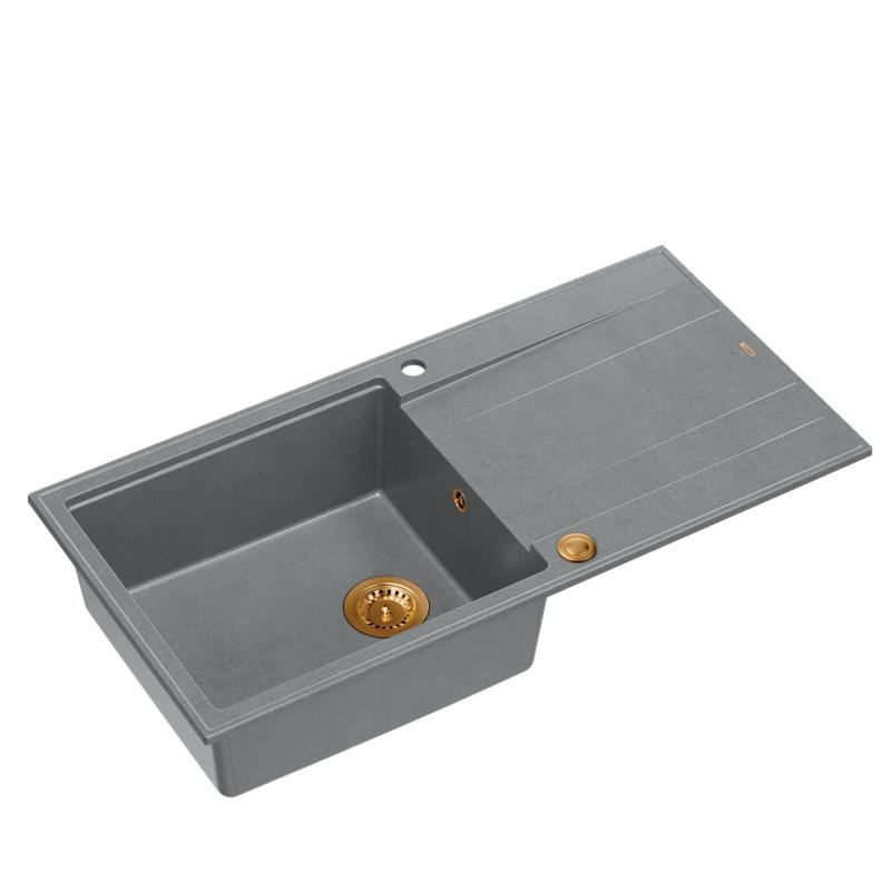 Quadri Luton fregadero de granito gris con escurridor reversible 100x50cm con tapón de cobre 1208967324