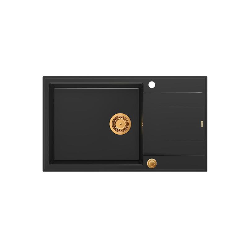 Quadri Luton fregadero grande de granito negro con escurridor reversible 86x50cm con tapón de cobre 1208967326