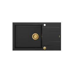 Quadri Luton fregadero grande de granito negro con escurridor reversible 86x50cm con tapón dorado 1208967327