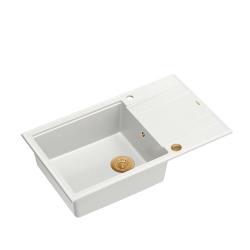 Quadri Luton fregadero grande de granito blanco con escurridor, reversible, 86x50cm, con tapón de cobre 1208967328.