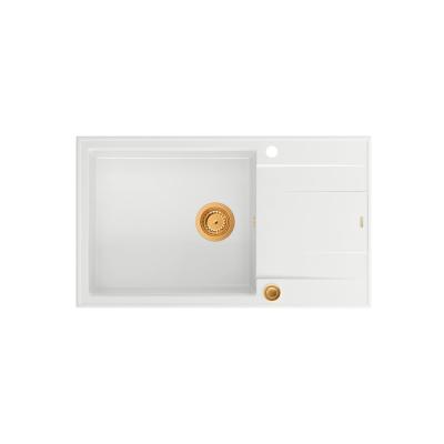 Quadri Luton witte granite large Inset Kitchen Sink with draining board reversible 86x50cm with copper plug 1208967328