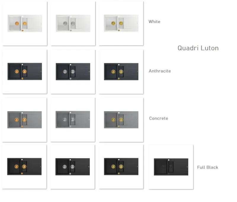 Quadri Luton fregadero grande de granito blanco con escurridor, reversible, 86x50cm, con tapón de cobre 1208967328.