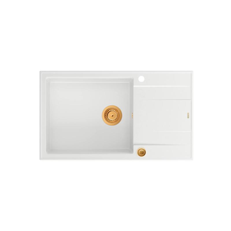 Quadri Luton fregadero grande de granito blanco con escurridor, reversible, 86x50cm, con tapón de cobre 1208967328.