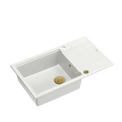 Quadri Luton fregadero grande de granito blanco sobre encimera con escurridor reversible 86x50cm con tapón dorado 1208967329