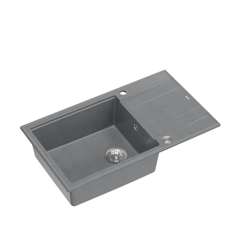 Quadri Luton fregadero grande de granito gris con escurridor reversible 86x50cm con tapón de acero inoxidable 1208967330.