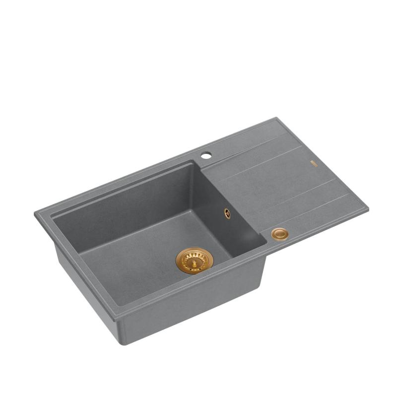 Quadri Luton fregadero grande de granito gris con escurridor reversible 86x50cm con tapón de cobre 1208967331