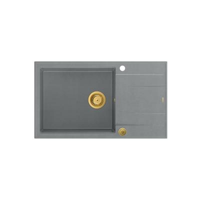 Quadri Luton grey granite large Inset Kitchen Sink with draining board reversible 86x50cm with golden plug 1208967332