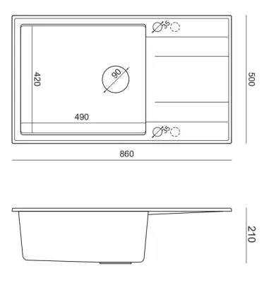 Quadri Luton grey granite large Inset Kitchen Sink with draining board reversible 86x50cm with golden plug 1208967332