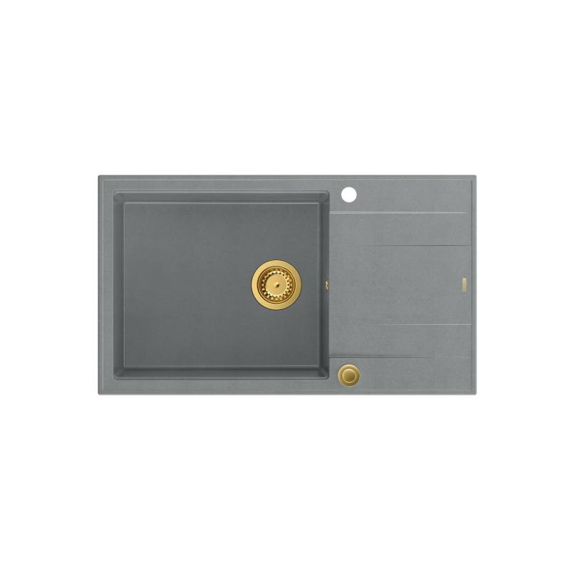 Quadri Luton fregadero grande de granito gris con escurridor reversible 86x50cm con tapón dorado 1208967332