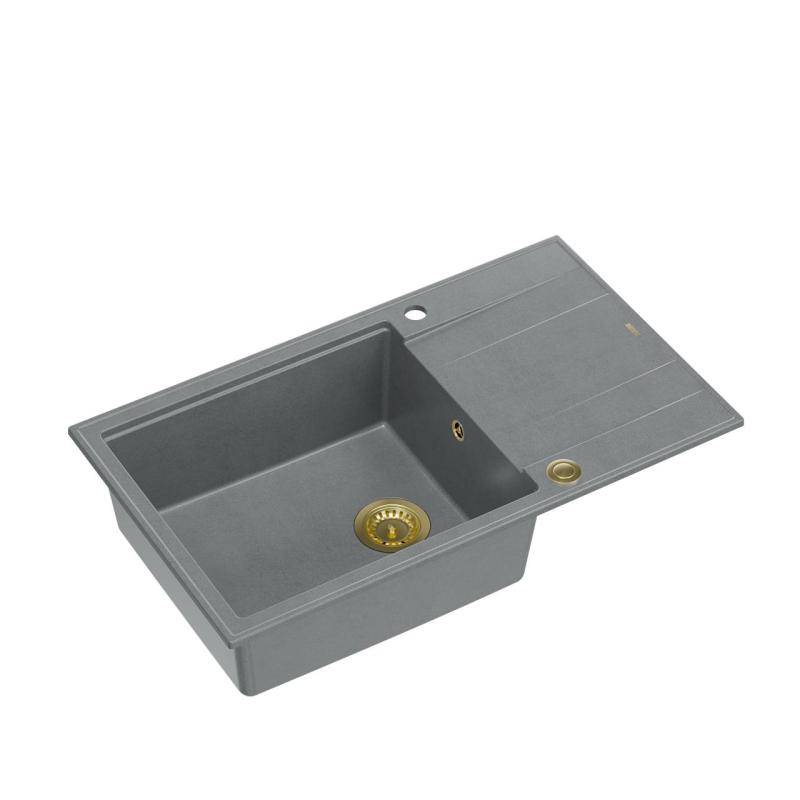 Quadri Luton fregadero grande de granito gris con escurridor reversible 86x50cm con tapón dorado 1208967332
