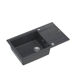 Quadri Luton fregadero grande de granito antracita de montaje superior con escurridor reversible 86x50cm con tapón de acero inoxidable 1208967333