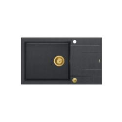 Quadri Luton fregadero grande de granito antracita con escurridor reversible 86x50cm con tapón dorado 1208967334