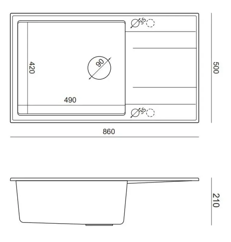 Quadri Luton fregadero grande de granito antracita con escurridor reversible 86x50cm con tapón dorado 1208967334