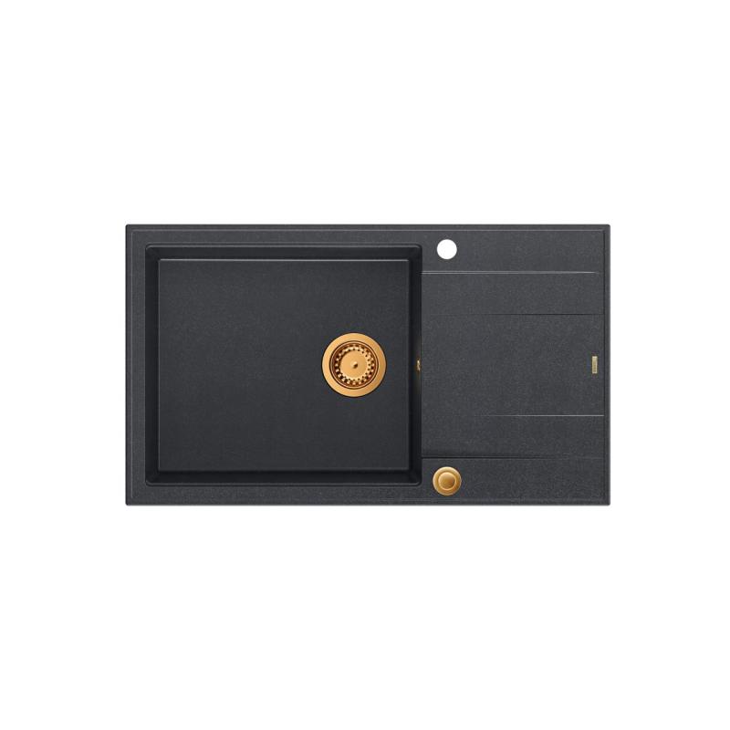 Quadri Luton fregadero grande de granito antracita con escurridor reversible 86x50cm con tapón de cobre 1208967335