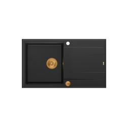 Quadri Luton fregadero de granito negro encimera con escurridor reversible 86x50cm con tapón de cobre 1208967337
