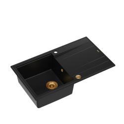 Quadri Luton fregadero de granito negro encimera con escurridor reversible 86x50cm con tapón de cobre 1208967337