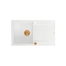 Quadri Luton fregadero de granito blanco con escurridor reversible de 86x50cm con tapón de cobre 1208967339.