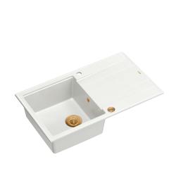 Quadri Luton fregadero de granito blanco con escurridor reversible de 86x50cm con tapón de cobre 1208967339.