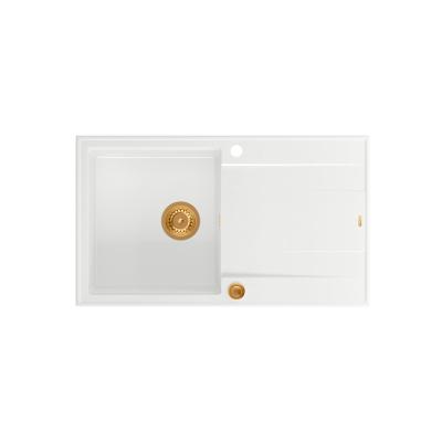 Quadri Luton white granite Inset Kitchen Sink with draining board reversible 86x50cm with copper plug 1208967339