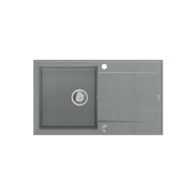 Quadri Luton grey granite Inset Kitchen Sink with draining board reversible 86x50cm with stainless steel plug 1208967340