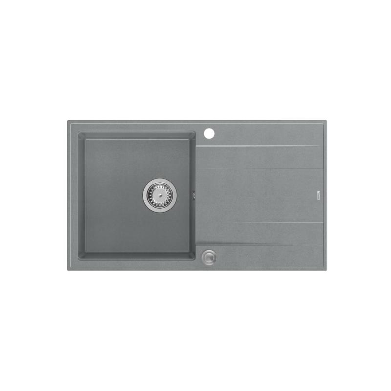 Quadri Luton fregadero de granito gris con escurridor reversible de 86x50cm con tapón de acero inoxidable 1208967340