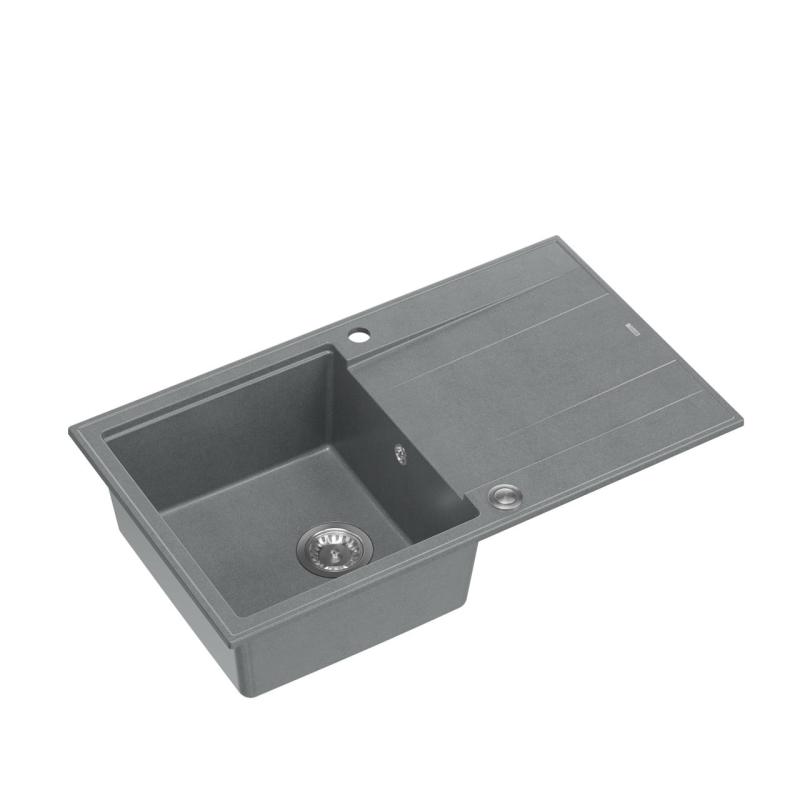 Quadri Luton fregadero de granito gris con escurridor reversible de 86x50cm con tapón de acero inoxidable 1208967340