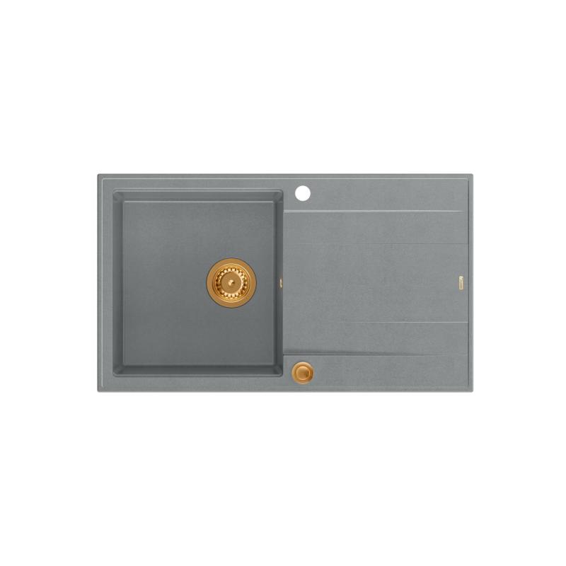 Quadri Luton fregadero de granito gris de montaje sobre encimera con escurridor reversible 86x50cm con tapón de cobre 1208967342.