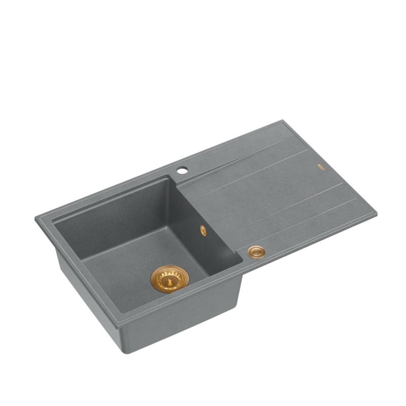 Quadri Luton fregadero de granito gris de montaje sobre encimera con escurridor reversible 86x50cm con tapón de cobre 1208967342.