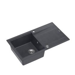 Quadri Luton fregadero de granito antracita con escurridor reversible de 86x50cm con tapón de acero inoxidable 1208967343