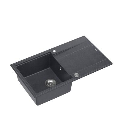 Quadri Luton anthracite granite Inset Kitchen Sink with draining board reversible 86x50cm with stainless steel plug 1208967343