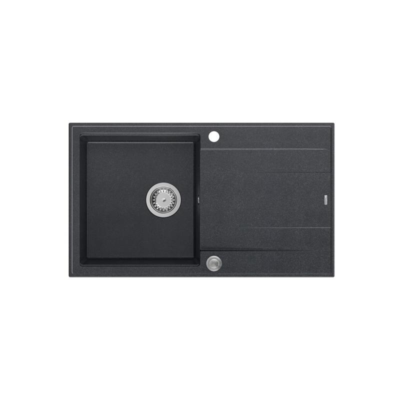 Fregadero sobre encimera Quadri Luton de granito antracita con escurridor reversible 86 x 50 cm con tapón de acero inoxidable 1208967343