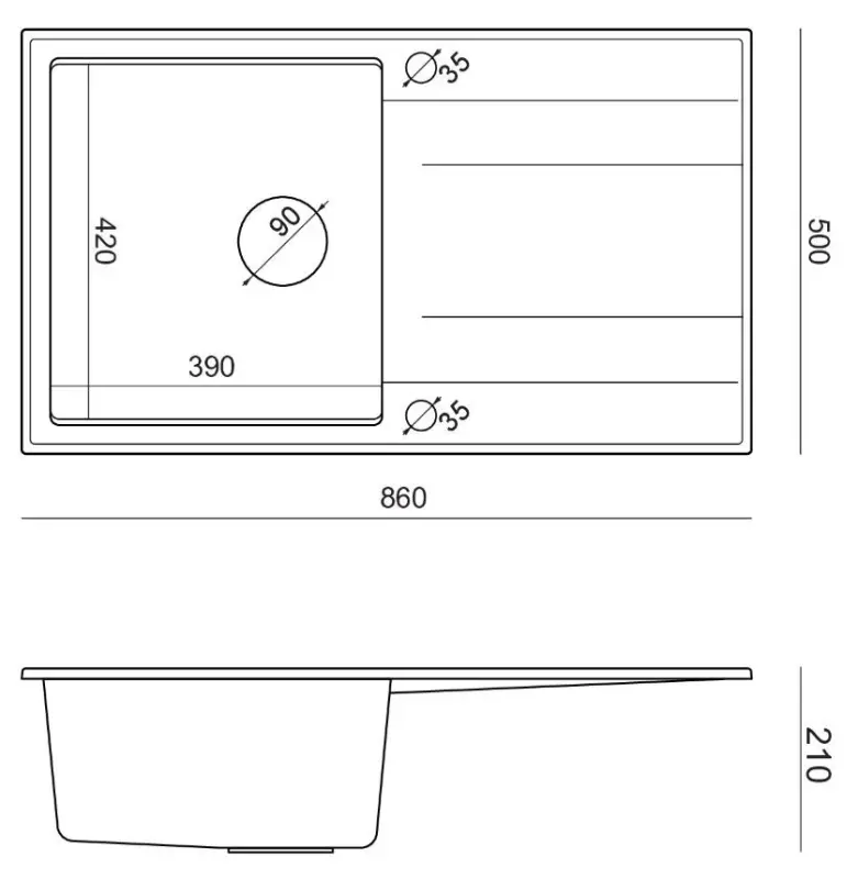 Fregadero sobre encimera Quadri Luton de granito antracita con escurridor reversible 86 x 50 cm con tapón de acero inoxidable 1208967343