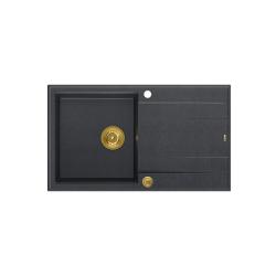 Quadri Luton fregadero sobre encimera de granito antracita con escurridor reversible 86x50cm con tapón dorado 1208967344