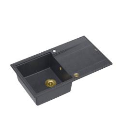 Quadri Luton fregadero sobre encimera de granito antracita con escurridor reversible 86x50cm con tapón dorado 1208967344