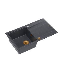Quadri Luton fregadero de granito antracita sobre encimera con escurridor reversible 86x50cm con tapón de cobre 1208967345