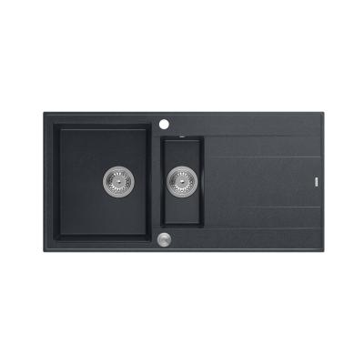 Quadri Luton anthracite granite inset 1.5 kitchen sink with draining board reversible 100x50cm with stainless steel plug 1208967353