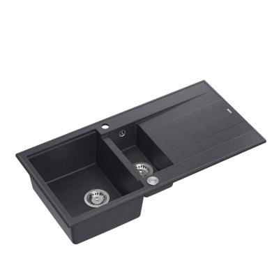 Quadri Luton anthracite granite inset 1.5 kitchen sink with draining board reversible 100x50cm with stainless steel plug 1208967353